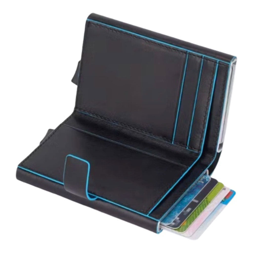 PIQUADRO Kartenetui mit RFID aus Leder und Aluminium, Farbe Black Blue Square Line – PP5961B2R