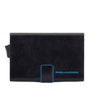 PIQUADRO Kartenetui mit RFID aus Leder und Aluminium, Farbe Black Blue Square Line – PP5961B2R