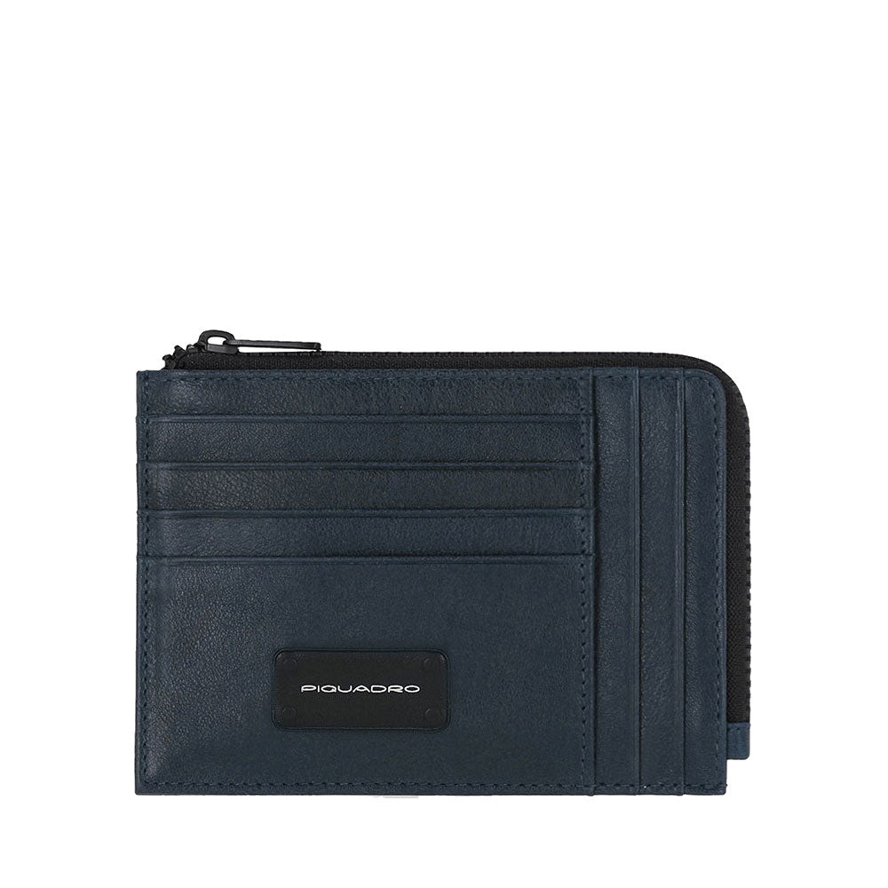 PIQUADRO Blaues Leder-Kartenhalter-Portemonnaie Harper Line - PU1243APR