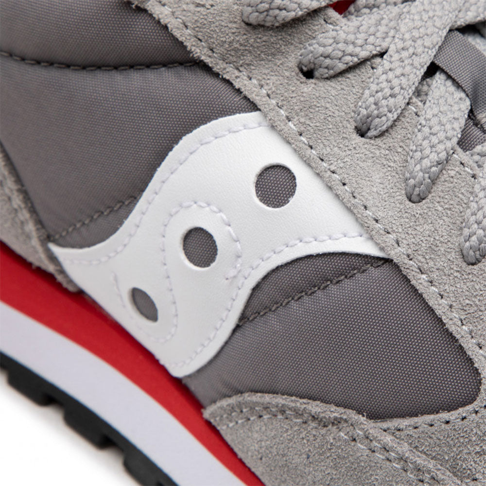 Saucony Jazz Original – Sneakers Unisex Grigie E Rosse, Tomaia In Pelle Scamosciata, Lacci Extra Inclusi
