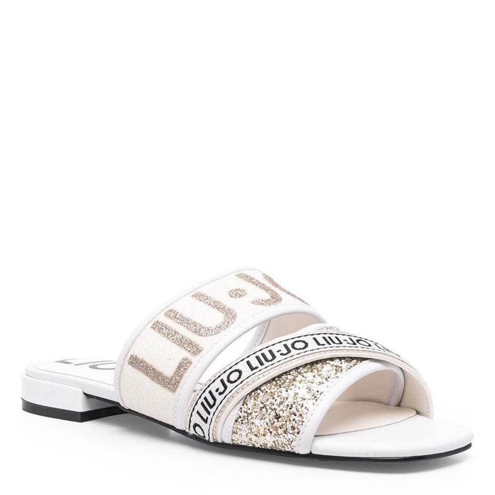 Scarpe Donna LIU JO Sandali Flat colore Bianco con Glitter e Logo