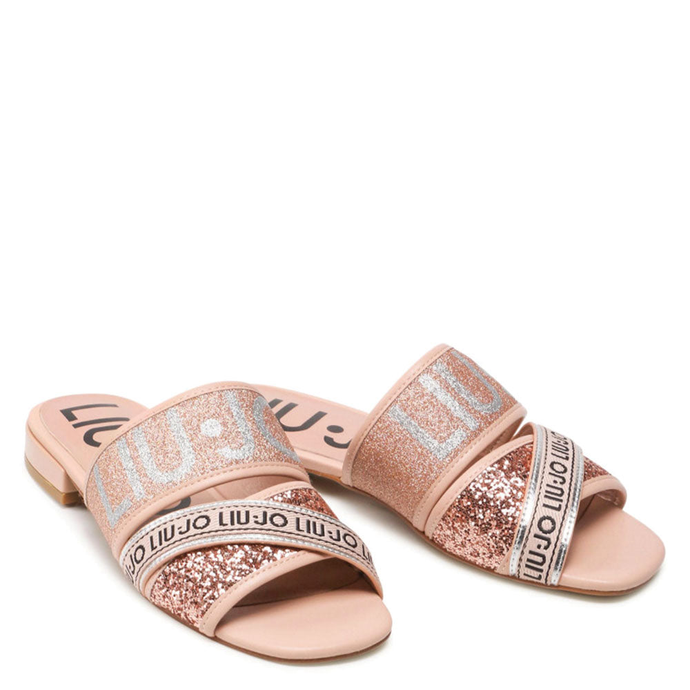 Scarpe Donna LIU JO Sandali Flat color Nude con Glitter e Logo
