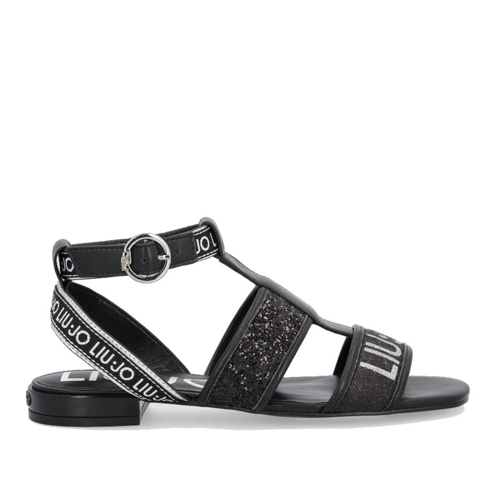 Scarpe Donna LIU JO Sandali Flat con Glitter e Logo colore Nero