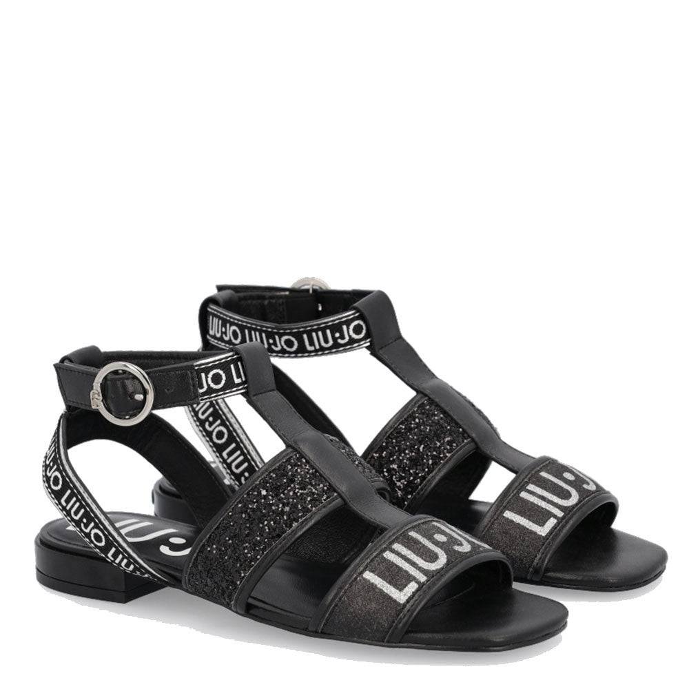 Scarpe Donna LIU JO Sandali Flat con Glitter e Logo colore Nero