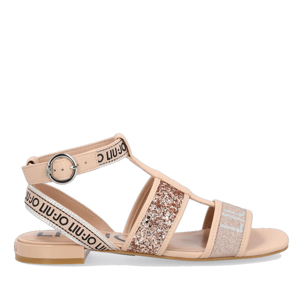 Damenschuhe LIU JO Flache Sandalen mit Glitzer und Logo in der Farbe Nude