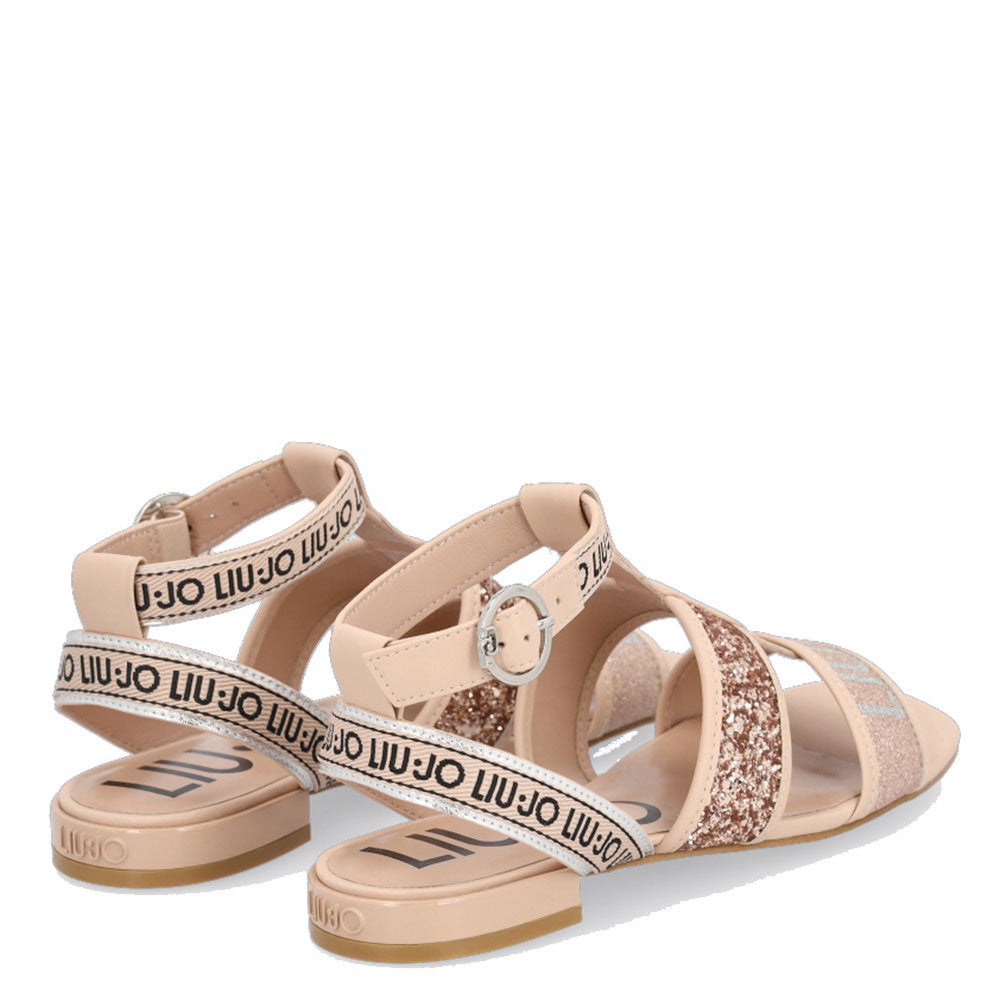 Damenschuhe LIU JO Flache Sandalen mit Glitzer und Logo in der Farbe Nude