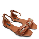 Damenschuhe LIU JO Rachele 05 Flache geflochtene Sandalen aus brandyfarbenem Leder