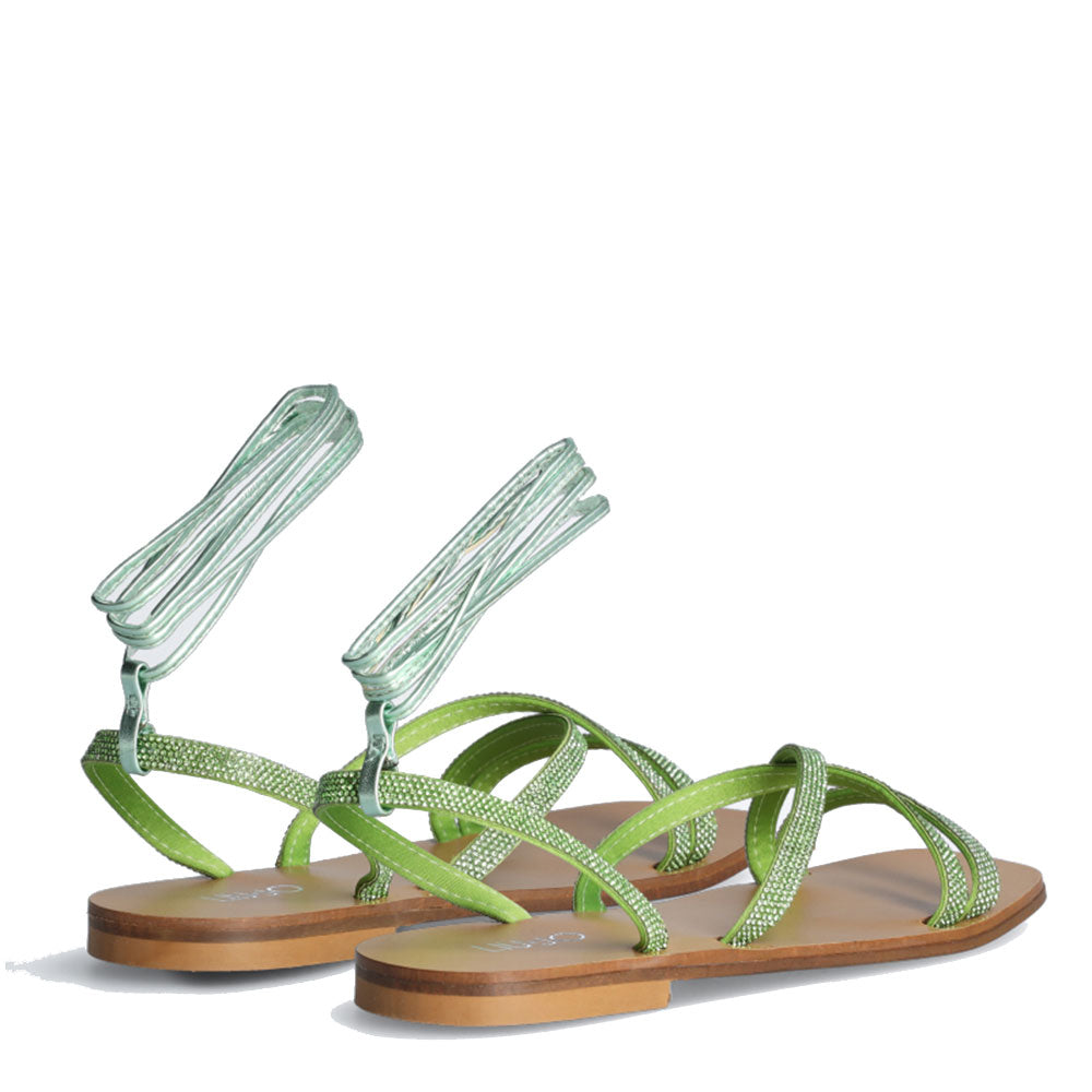 Damenschuhe LIU JO Flat Saba 05 Laminatsandalen Limettenfarbe