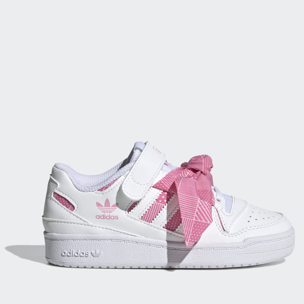 Scarpe Bambina ADIDAS Sneakers linea Forum Low colore Bianco e Rosa con Fiocco a Pois