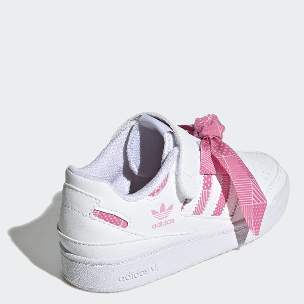 Scarpe Bambina ADIDAS Sneakers linea Forum Low colore Bianco e Rosa con Fiocco a Pois