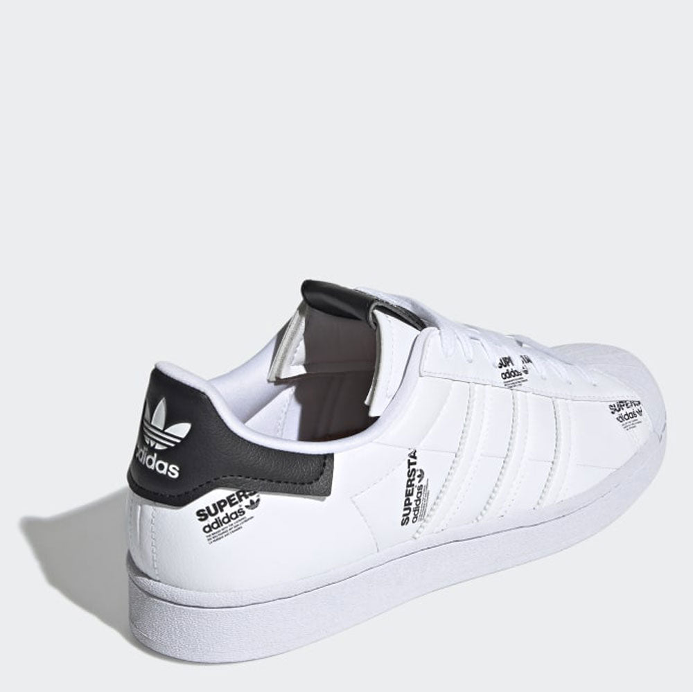 Scarpe Uomo ADIDAS Sneakers linea Superstar in Pelle Sintetica colore Bianco e Nero con Scritte Laterali
