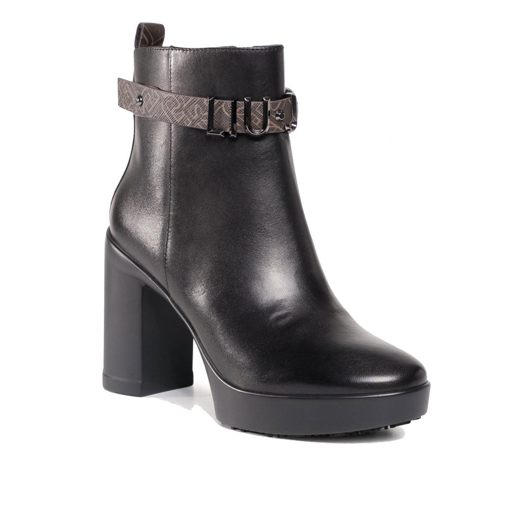 Scarpe Donna LIU JO Stivaletti con Plateau e Cinturino con Logo in Pelle Nero