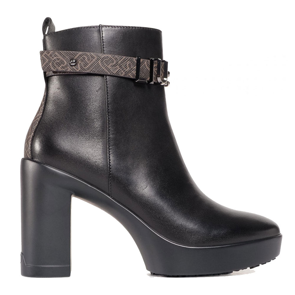 Scarpe Donna LIU JO Stivaletti con Plateau e Cinturino con Logo in Pelle Nero