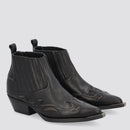 Damenschuhe LIU JO Texan Ankle Boots aus schwarzem Leder und Details in Metallic-Grau