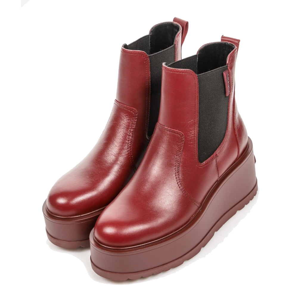 Scarpe Donna LIU JO Stivaletti con Zeppa in Pelle color Wine a