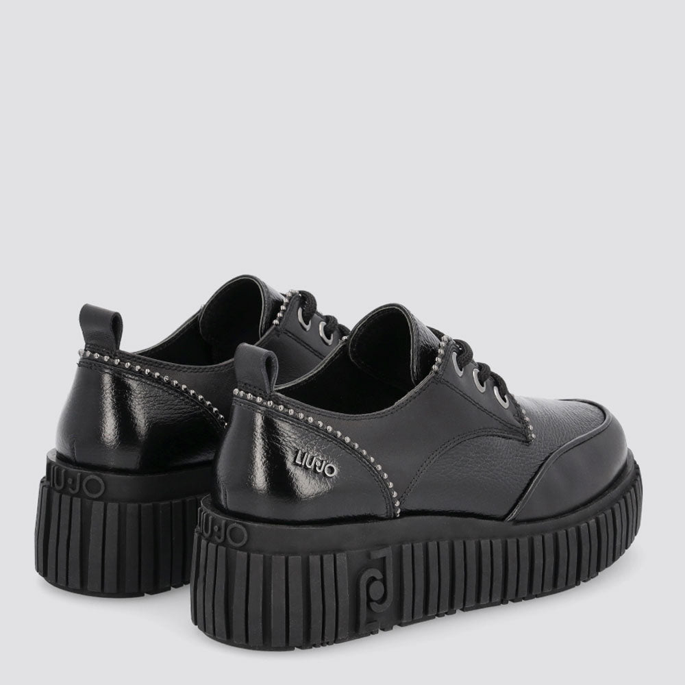 Scarpe Donna LIU JO Stringate in Pelle Nera con Borchie a sconto