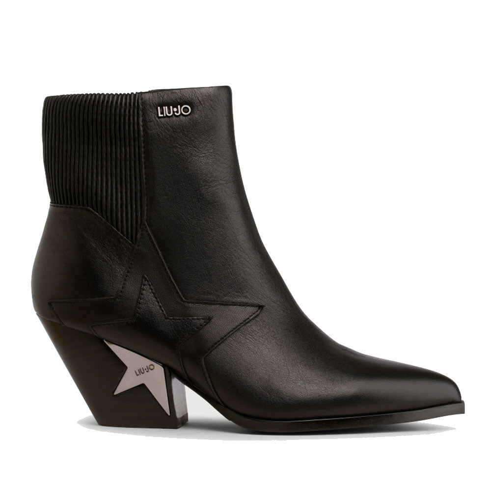 Scarpe Donna LIU JO Stivaletti Texani Elide 13 in Pelle Nera con Stella