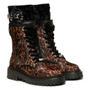 Scarpe Donna LIU JO Rumi 05 Anfibi in Nylon Leopardato con Ghetta Gioiello Removibile