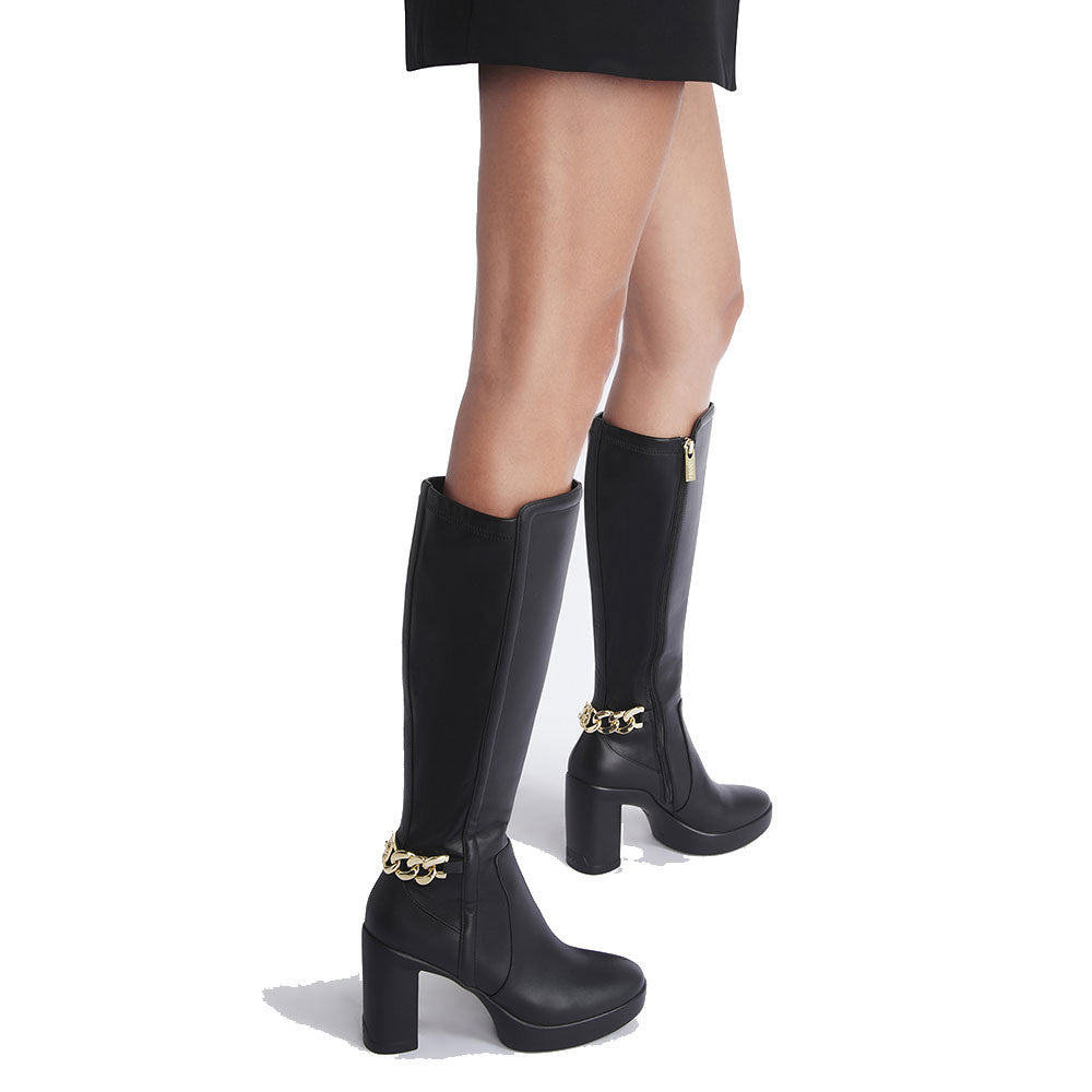 Scarpe Donna LIU JO Now 38 Stivali Alti con Tacco in Pelle Nera