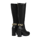 Damenschuhe LIU JO Now 38 High Heel Stiefel aus schwarzem Leder mit Kette