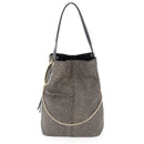 BORBONESE Damen-Umhängetasche Etoile Medium aus Jet Op Nylon, Natur und Schwarz