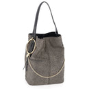 BORBONESE Damen-Umhängetasche Etoile Medium aus Jet Op Nylon, Natur und Schwarz