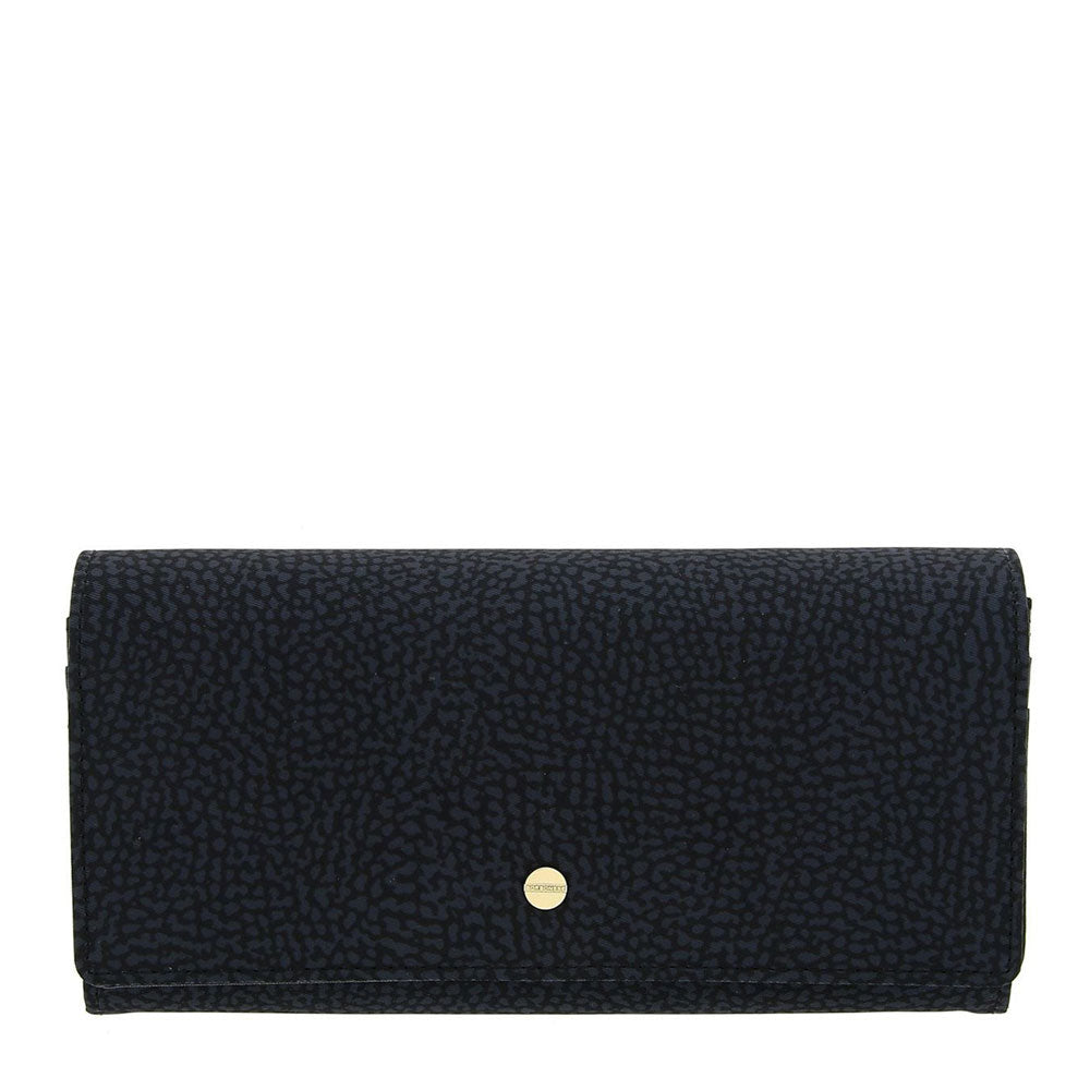 Portafoglio Donna Large con Bottone BORBONESE in Nylon Riciclato linea Jet Op Nero