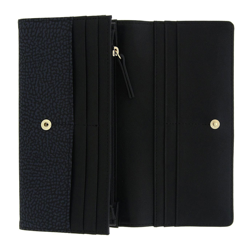 Portafoglio Donna Large con Bottone BORBONESE in Nylon Riciclato linea Jet Op Nero