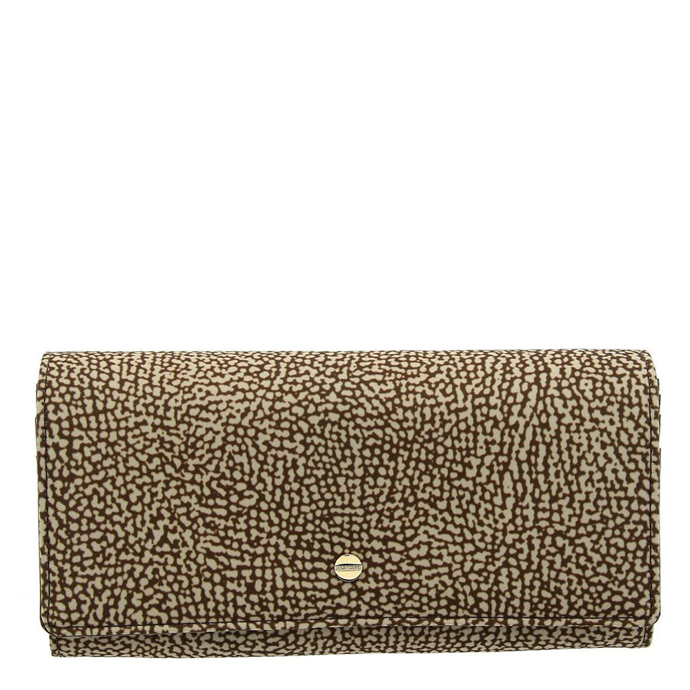 Portafoglio Donna Large con Bottone BORBONESE in Nylon Riciclato linea Jet Op Beige Brown