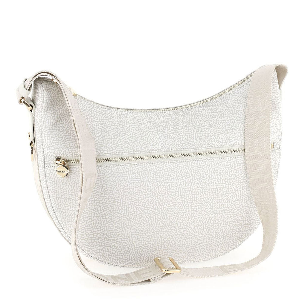 Borsa a Tracolla BORBONESE Luna Bag Middle linea Jet Op in Tessuto Color Ghiaccio