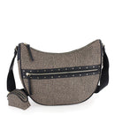 Borsa a Tracolla BORBONESE Luna Bag Middle linea Janis in Tessuto Jet OP Colore Naturale e Nero