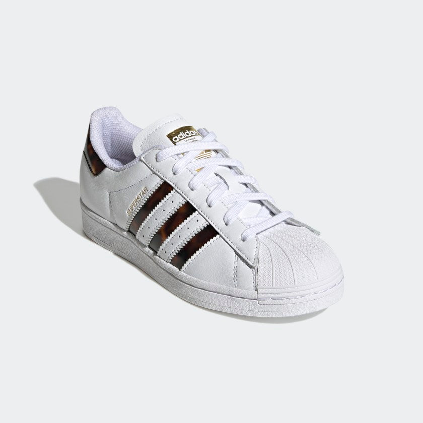 Scarpe Donna ADIDAS Sneakers linea Superstar W in Pelle colore Bianco e Marrone Tartarugato