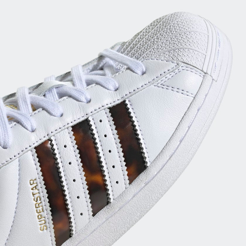 Scarpe Donna ADIDAS Sneakers linea Superstar W in Pelle colore Bianco e Marrone Tartarugato
