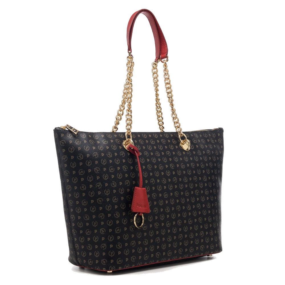 Shopping Bag Donna POLLINI linea Heritage Logo Classic Nero e Lacca