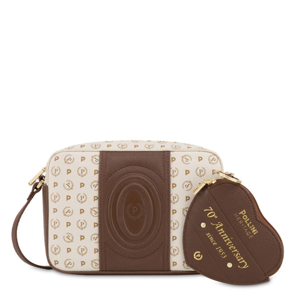 POLLINI Damen-Umhängetasche Heritage Line 70th Anniversary Elfenbein und Braun