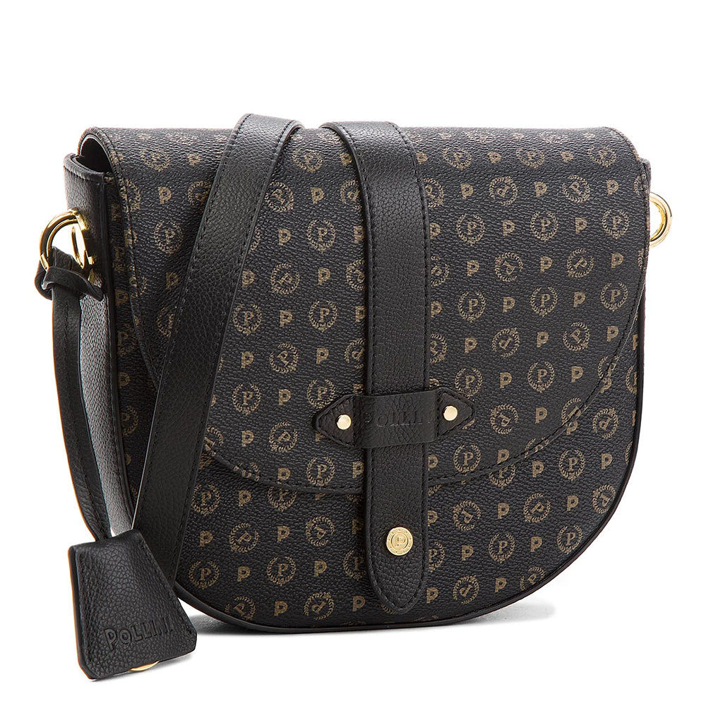 POLLINI Damen-Umhängetasche Heritage Logo Classic Schwarz und schwarze Linie