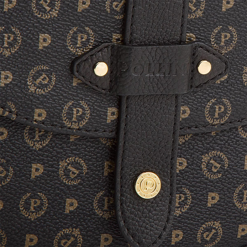 POLLINI Damen-Umhängetasche Heritage Logo Classic Schwarz und schwarze Linie
