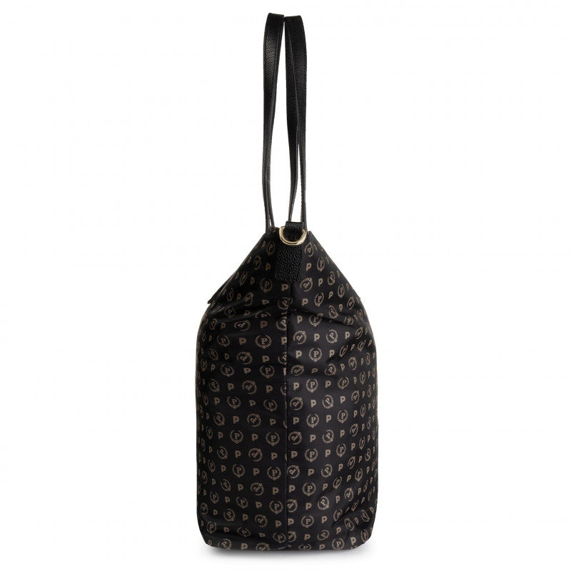 Women's Black Fabric Tote Bag POLLINI Heritage Logo Soft