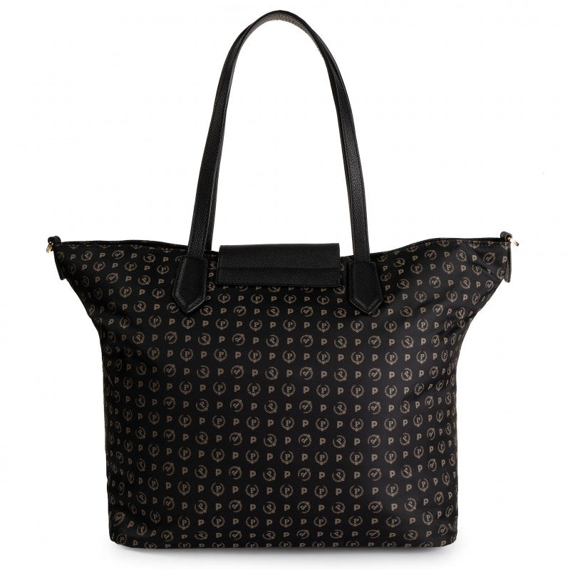 Women's Black Fabric Tote Bag POLLINI Heritage Logo Soft