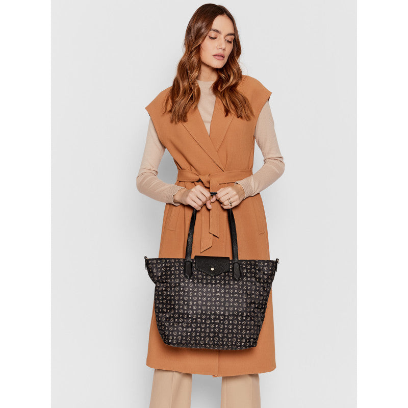 Women's Black Fabric Tote Bag POLLINI Heritage Logo Soft