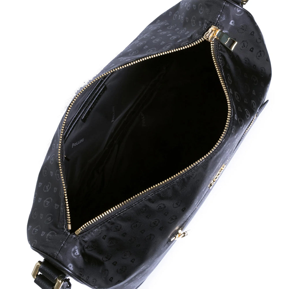 Hobo Bag con Tracolla POLLINI linea Heritage Logo Soft in Tessuto Nero e Nero