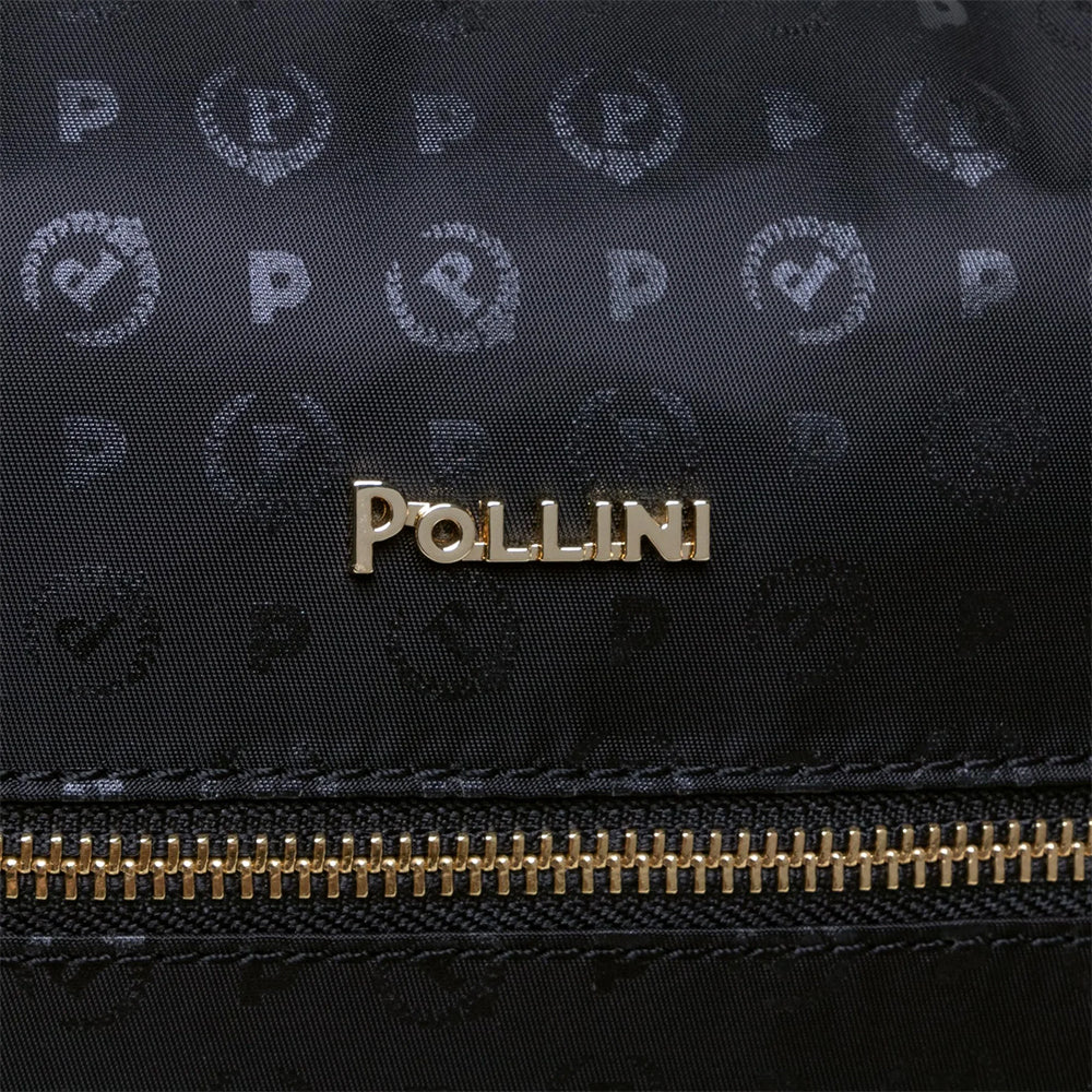 Hobo Bag con Tracolla POLLINI linea Heritage Logo Soft in Tessuto Nero e Nero