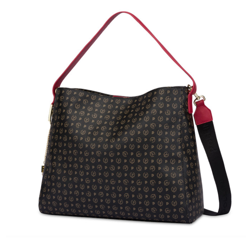 Hobo Bag con Tracolla POLLINI linea Heritage Logo Classic Nero e Lacca