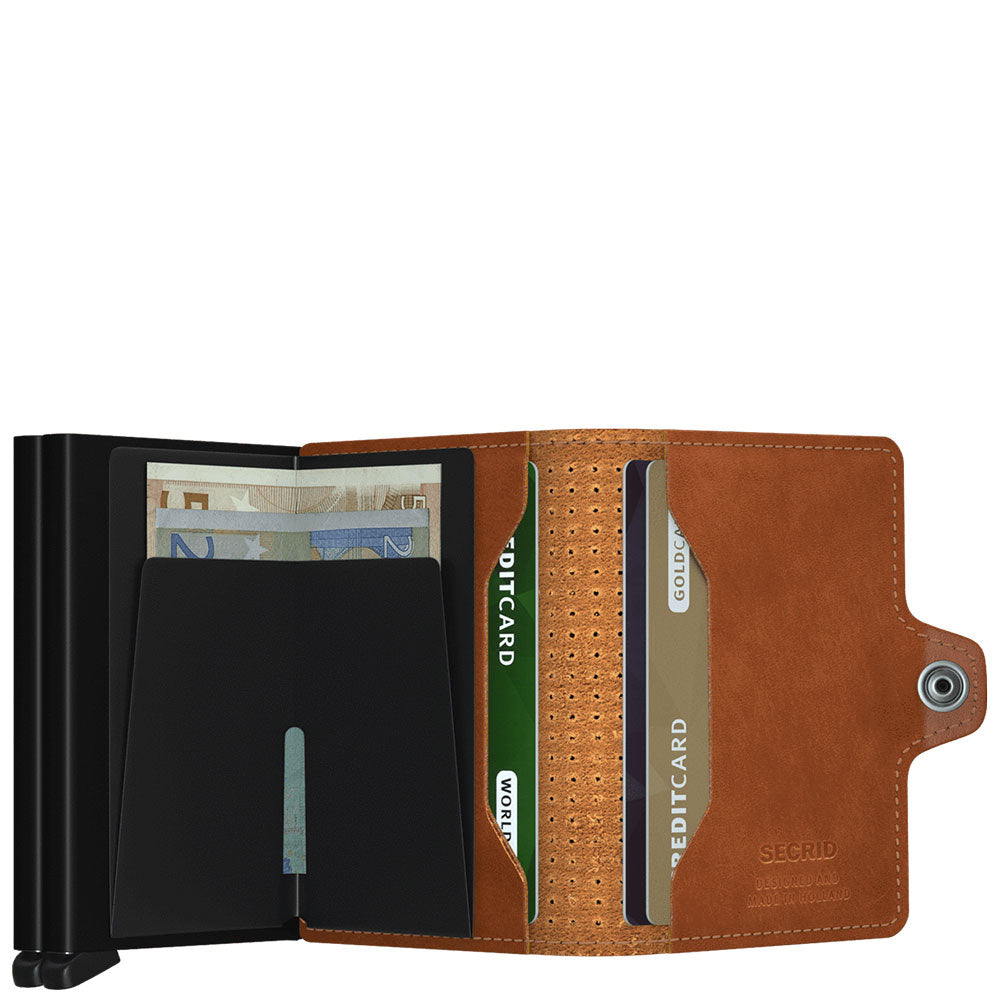 Porta Carte Doppio Scomparto con Clip SECRID linea Perforated in Pelle Color Cognac con RFID