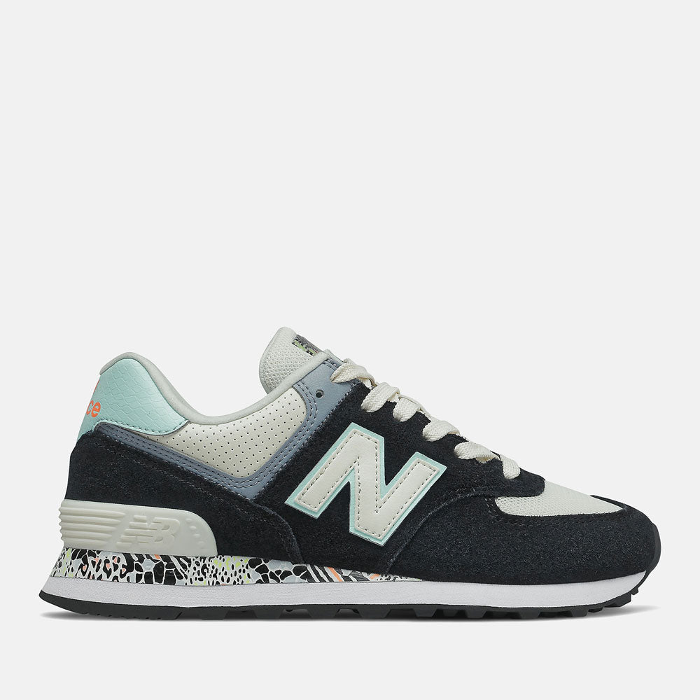 Scarpe Donna NEW BALANCE Sneakers 574 in Pelle Suede e Tessuto Nero e Menta