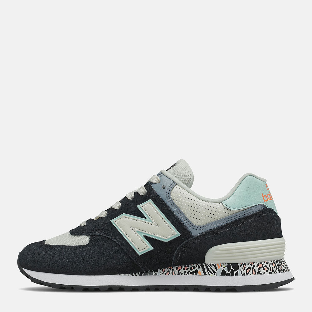 Scarpe Donna NEW BALANCE Sneakers 574 in Pelle Suede e Tessuto Nero e Menta