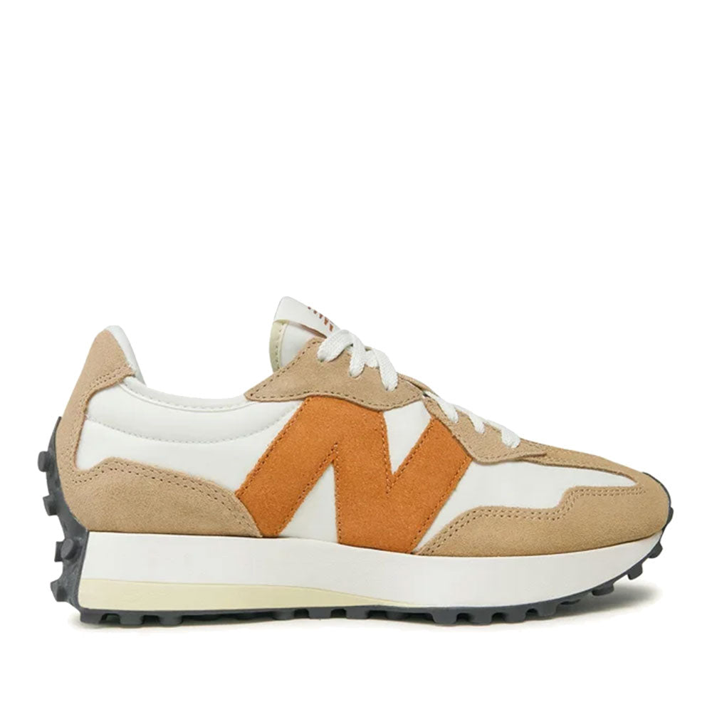 Damenschuhe NEW BALANCE 327 Sneakers aus tabakfarbenem Leder und Wildleder