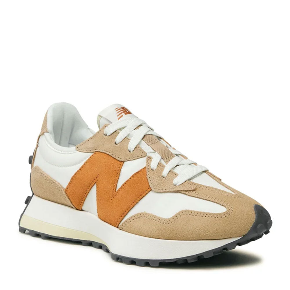 Damenschuhe NEW BALANCE 327 Sneakers aus tabakfarbenem Leder und Wildleder