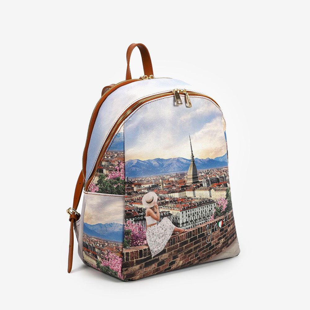 Y NOT Damen-Rucksack mit zwei Fächern YES-601 Turin-Druck