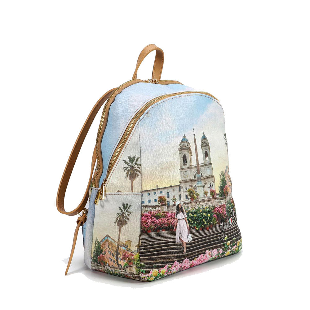 Y NOT Damenrucksack mit zwei Fächern YES-601 Blumendruck